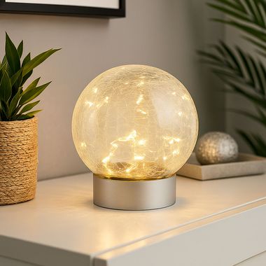 Lampe de table LED, argent, verre craquelé, H 13,5 cm