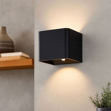 Applique LED, détecteur de mouvement, noir, batterie, aimant