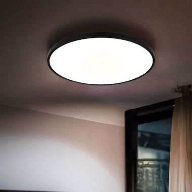 Lampa sufitowa LED, czarna, opal, podświetlenie, D 30 cm