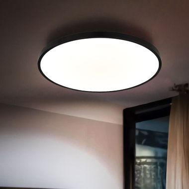 LED ceiling light, black, opal, backlight, D 40 cm
