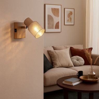 Lampa ścienna, czarny-chrom, kolor kawowy, ruchomy reflektor, wys. 12 cm
