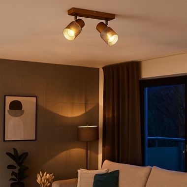 Plafondlamp, chroom-zwart, koffie, beweegbare spots, L 41 cm