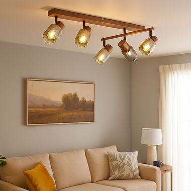 Deckenleuchte, chrom-schwarz, kaffee, Spots beweglich, L 70 cm