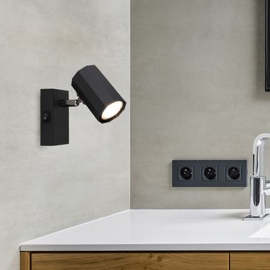 Applique, nero opaco, faretto mobile, H 14 cm