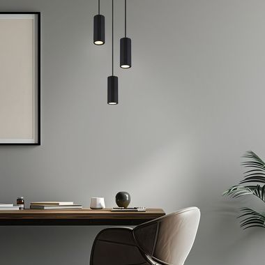 Hängeleuchte, schwarz matt, 3 flammig, H 120 cm