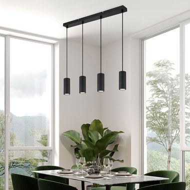 Hängeleuchte, schwarz matt, 4 flammig, H 120 cm