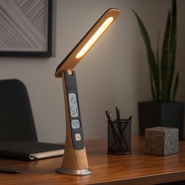 Lampa stołowa LED, ściemniacz dotykowy, zegar, data, CCT, wys. 31,4 cm