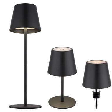 Lampa stołowa LED, czarna, akumulator, ściemniacz dotykowy, nakładka na butelkę