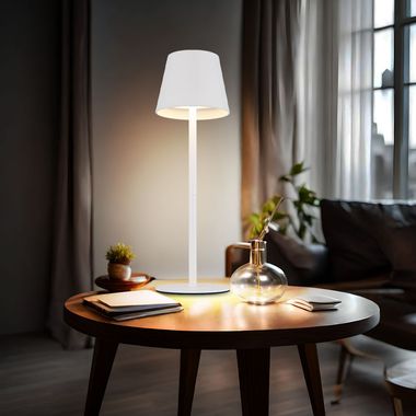 LED table lamp, white, rechargeable battery, touch dimmer, bottle top