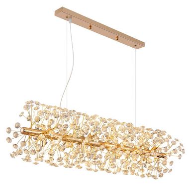 LED Pendelleuchte, 12-Flammig, Kristalle, klar, gold, L 90 cm