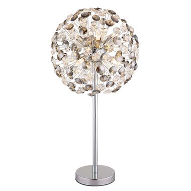 Lampe de table LED, 8 ampoules, cristaux, fumé clair, H 65 cm