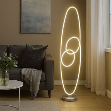 LED Stehleuchte, Metall, Silber, CCT, Fußschalter