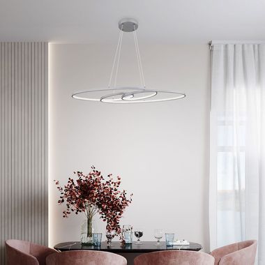 Lampa wisząca LED, metalowa, srebrna, regulowana, CCT