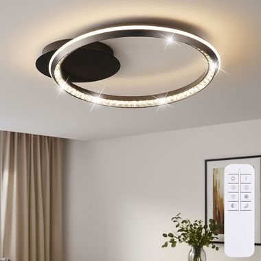 LED plafondlamp, metaal, grijs, K9 kristallen, dimbaar, L 53 cm