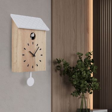 Wall clock, cuckoo function, natural wood, h 38 cm