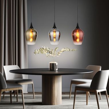 [Bundle] Pendant lamp, metal, colored glass, 3-bulb