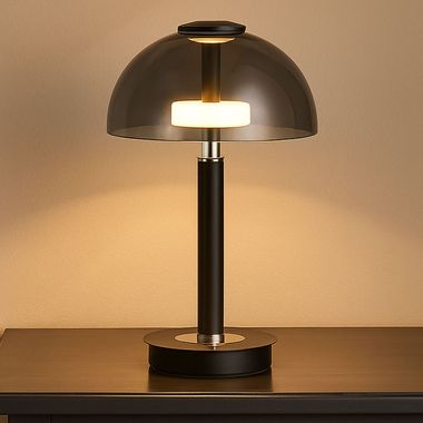 LED table lamp, touch dimmer, smoked glass, black, H 31.5 cm