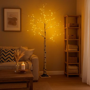 LED outdoor light, floor lamp, birch design, white, H 150 cm