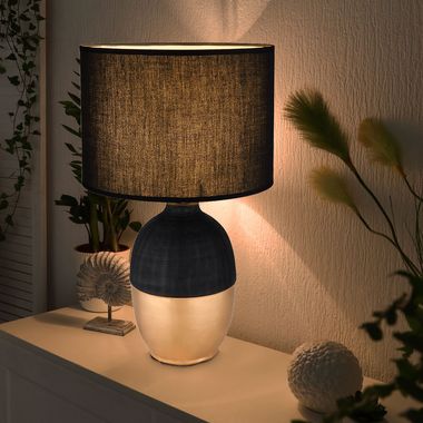 Table lamp, ceramic textile shade, gold black, H 43 cm