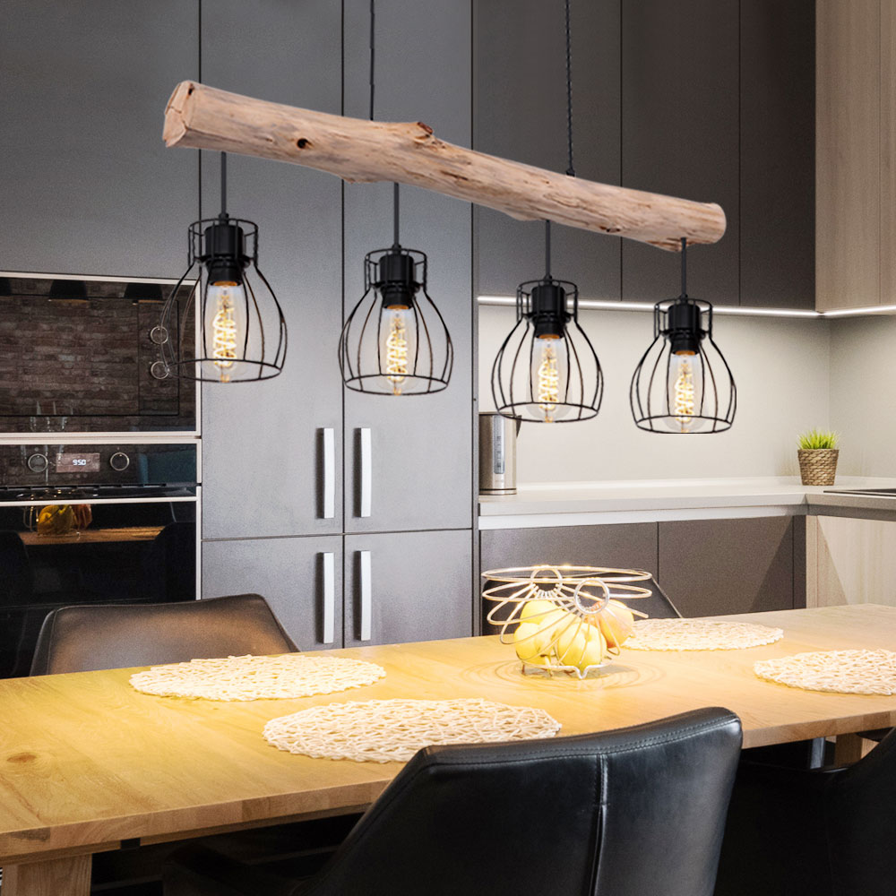 Lampe Suspendue LED Hofstein - Bois, Noir/marron/transparent - Moderne