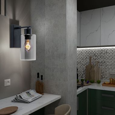 Wandspot, glas, gerookt, mat zwart, H 23 cm