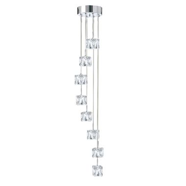 Ice Cube Led, 8-flame multi-drop, clear glass shades, chrome