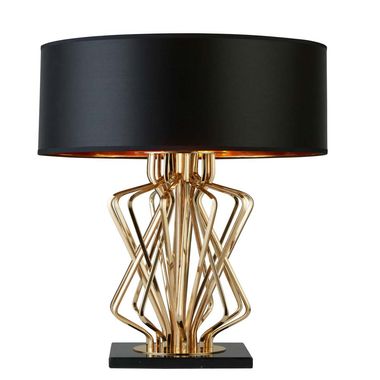 Lampe de table Ethan avec base en marbre, or avec abat-jour tambour noir, intérieur or