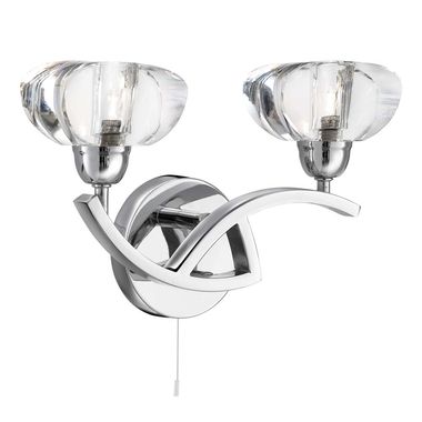 Sculptured Ice Ii, 2-flame curved wall light chrome, clear glass