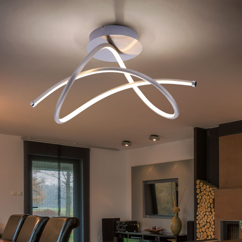 deckenleuchte deckenlampe schlafzimmerleuchte designleuchte wohnzimmer,  modern, stahl silber, 1x led 26w 1700lm 3000k, hxlxb 28x51x23 cm, | etc shop