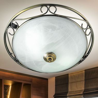 Lampada da soffitto, ottone anticato, vetro aspetto marmo, 37 cm