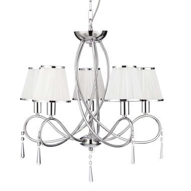 Simplicity, plafonnier 5 lampes, chrome, verre clair, abat-jour cordon blanc