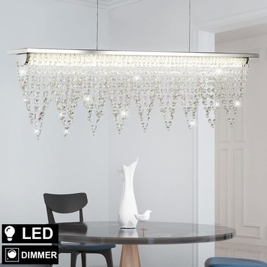 Lampa wisząca LED, kryształy, stal nierdzewna, wys. 115 cm, DRAPE