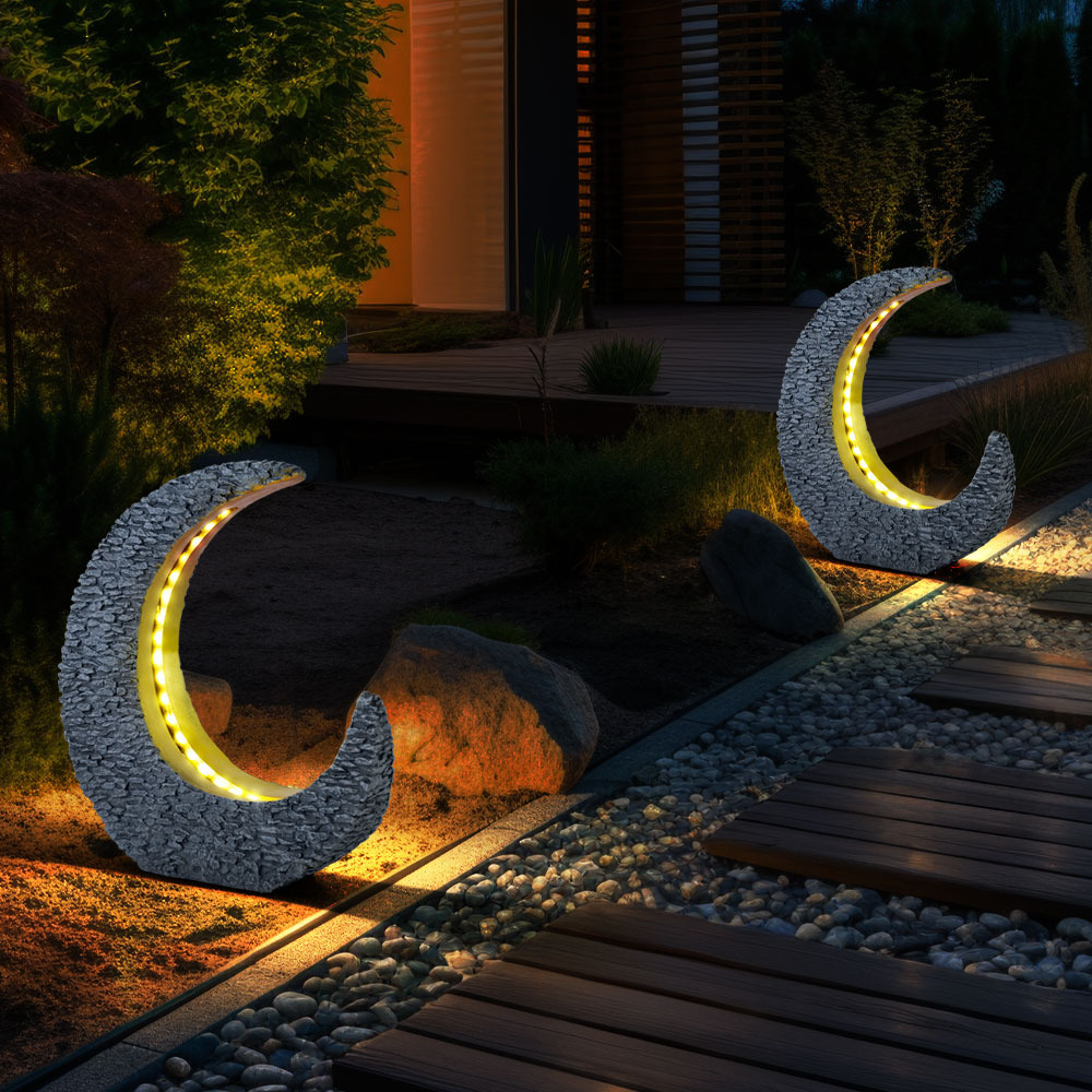 3er Set Solar Gartenleuchten - LED Steinleuchten Grau IP44