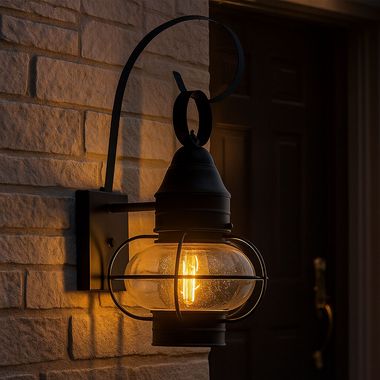 Lampe de jardin lanterne, abat-jour en verre, acier, noir, H 44,8 cm