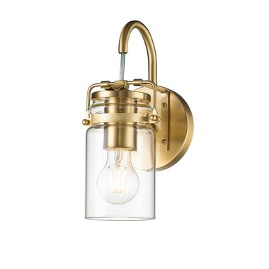 Wall lantern, steel brass, clear glass, D 12.7 cm