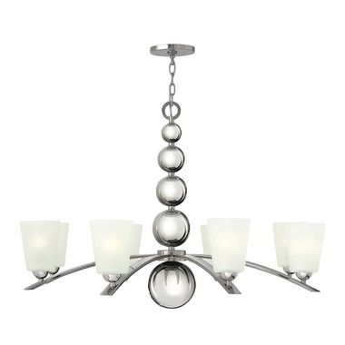 Chandelier, hanging lamp, steel glass, nickel, D 96.5 cm