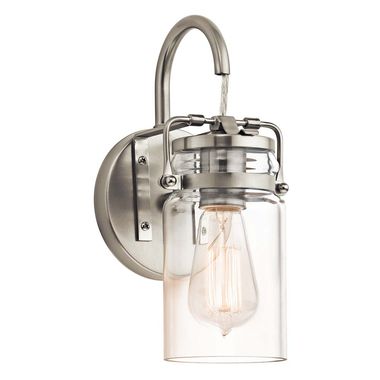 Wall lamp, steel glass nickel, H 29.2 cm