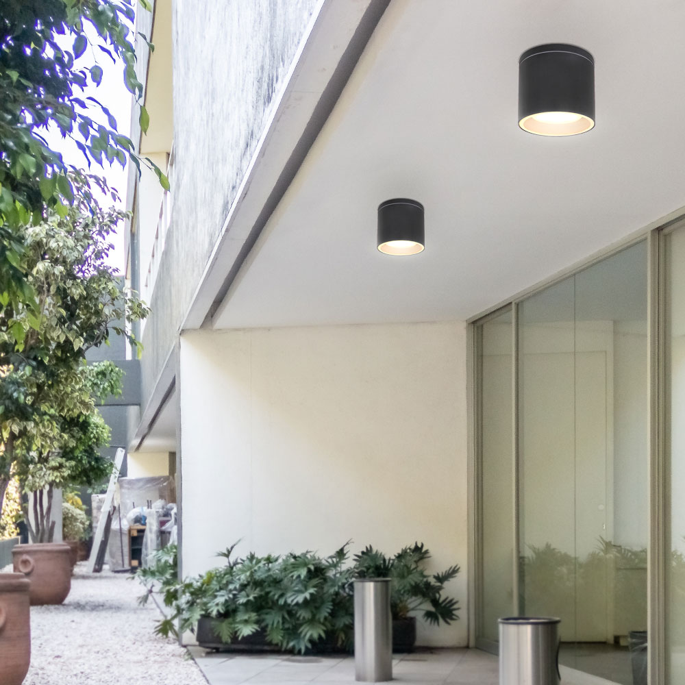 TEMO PLAFONIERA APPLIQUE DA ESTERNO OVALE FUSIONE DI ALLUMINIO NERA E Vetro Satinato L213cm Ip44 60770446 - Foto 6