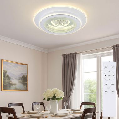 Plafoniera LED, cristalli, telecomando, D 46 cm