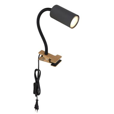 Klemlamp, grafiet, houtlook, zwart, flexibele arm, H 41,5 cm