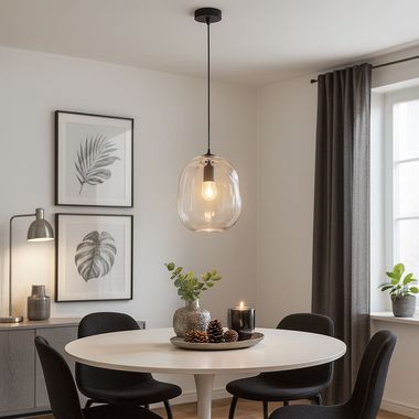 Lampe à suspendre, verre gris transparent, H 140 cm