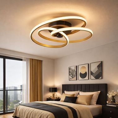 Lampa sufitowa LED, złota, aluminium, zakrzywiona, D 50 cm