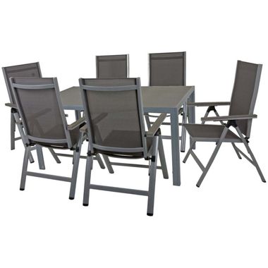 Tafelgroep, 7-delig, ALU, glas, gepoedercoat, L 150 cm
