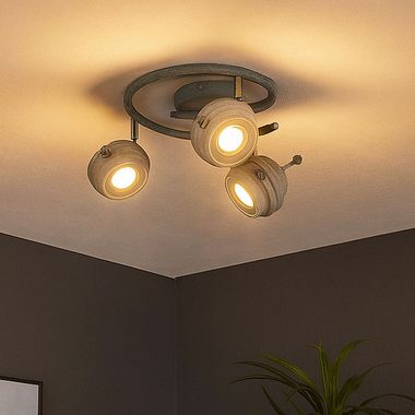 LED ceiling light, metal, grey, antique, spots movable