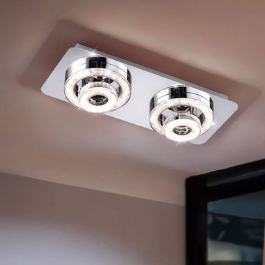 Plafonnier LED, spots cristal réglables, L 40 cm