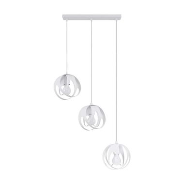 Hanging lamp, 3 bulbs, balls, steel, white, L 50 cm