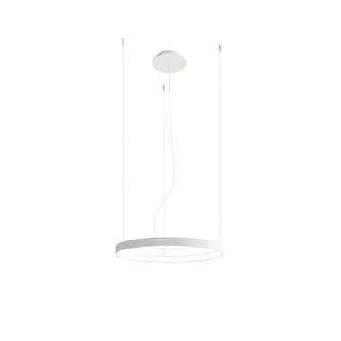 LED hanging lamp, white steel, ring design, H 150 cm