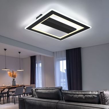 Lampa sufitowa LED, metalowa, czarna, kwadratowa, L 45 cm