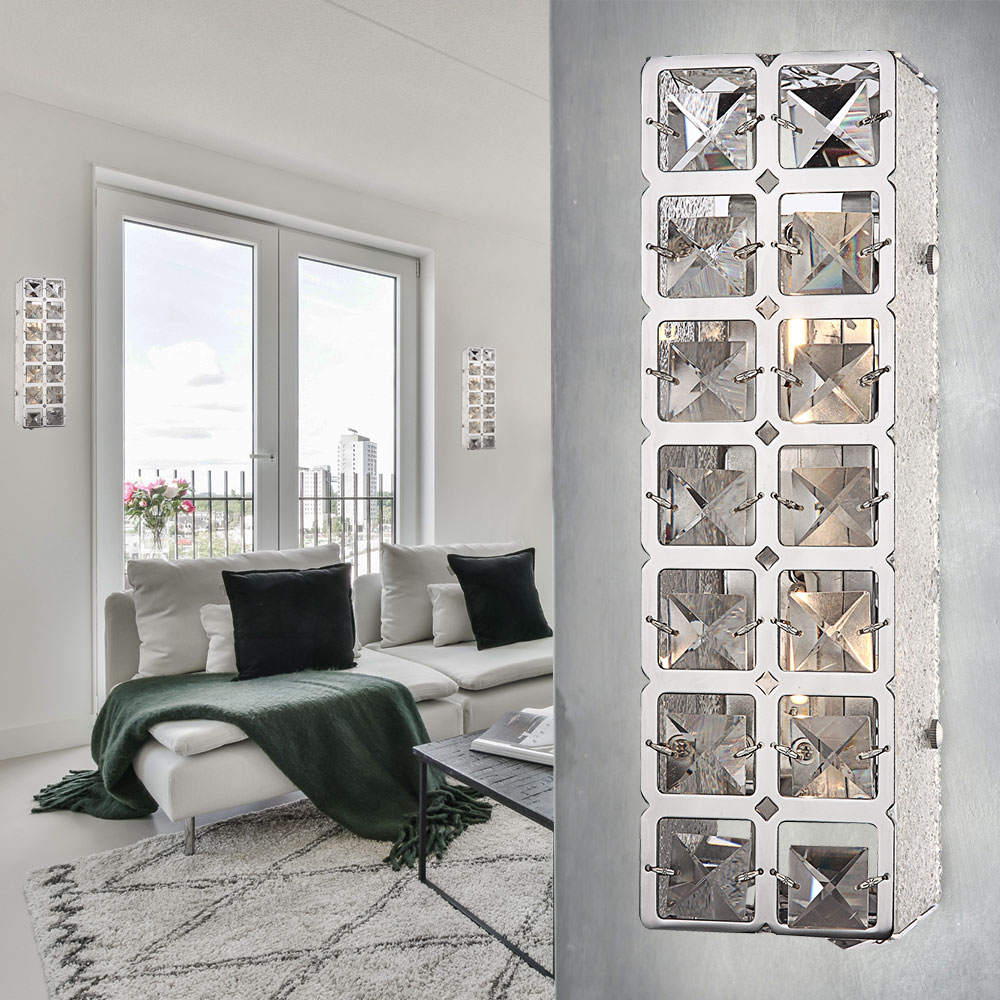 Applique da Parete Moderna in Cristallo Argentato E27,per Camera da Letto, Corridoio e Sala da Pranzo,Illuminazione a Parete (Quadrato Argento) | Leroy Merlin