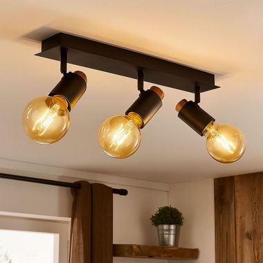 Plafondlamp, zwart, beweegbare spots, L 48,5 cm